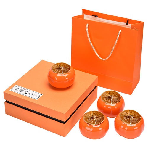 Creative and Lucky Tea Can, Persimmon Ceramic Seal Can, Gift Box Set, Gift for Nuts and Candies, Custom Tea Set