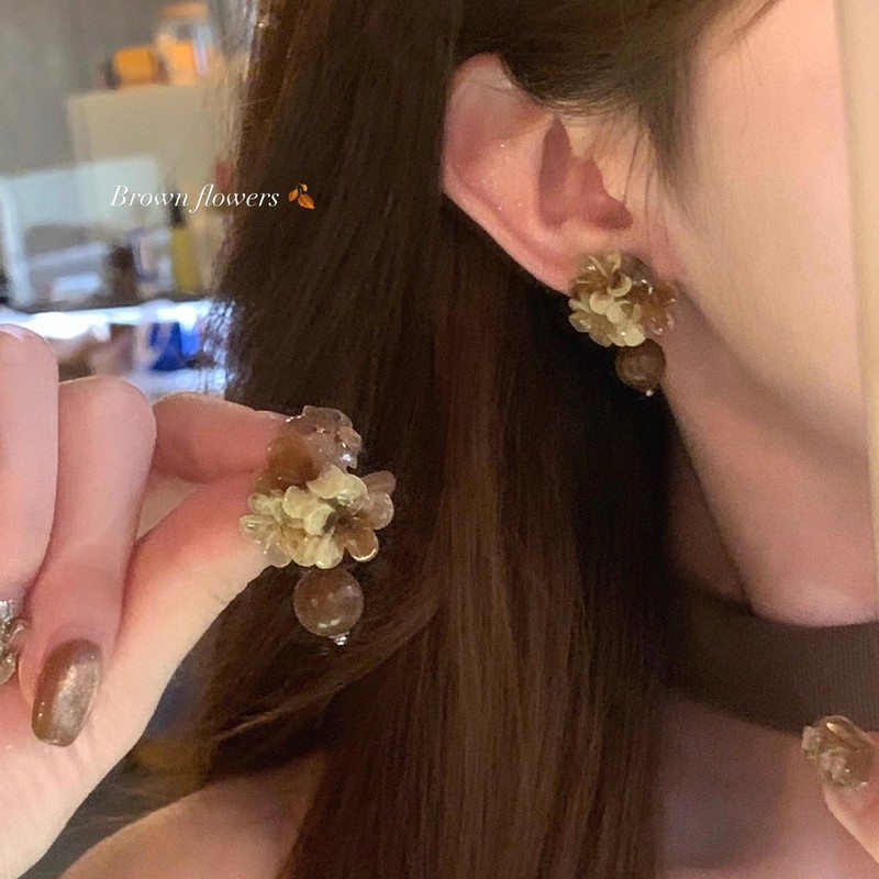 复古美拉德晕染花朵耳环女轻奢小众高级感气质耳钉独特漂亮耳饰|undefined