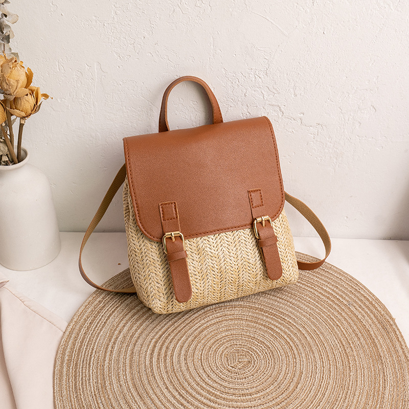 2024 nuevo tejido doble hebilla color mochila pequeña 2 personalidad coreana de diseño de nicho bolso