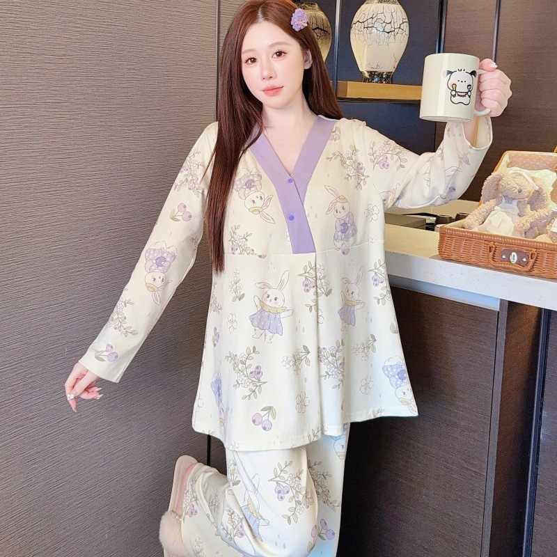 带胸垫夏季薄款怀孕期睡衣产后哺乳月子服孕妇专用可外穿喂奶套装|undefined