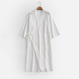 Plus Size Robe Windbreaker Men's Spring & Fall Cotton and Linen Han Dynasty Men's Cardigan Linen Jacket Chinese Style Retro Zen Robe
