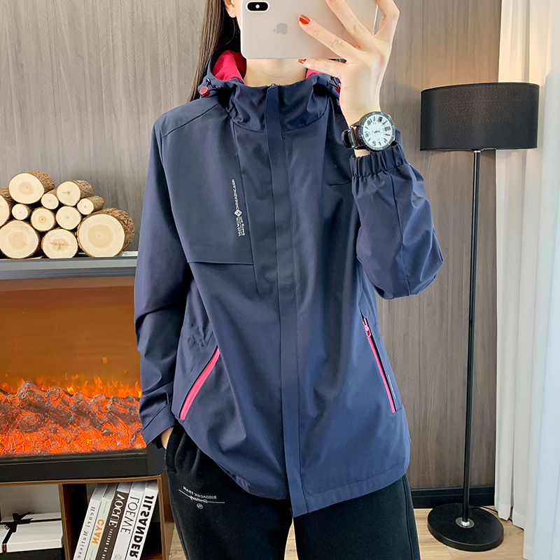 Outdoor fleece-lined Jacket Women's Spring and Autumn windbreaker waterproof breathable leisure sports hiking warm mountaineering jacket