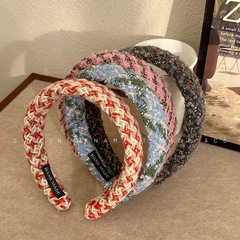秋冬毛呢格紋寬邊海綿發箍甜美少女百搭頭箍外出增高顱頂髮飾頭飾