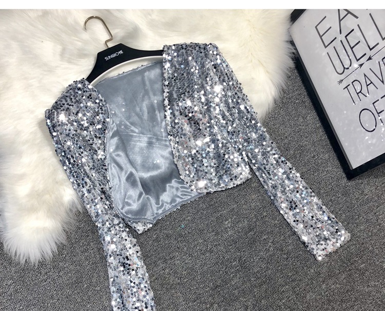 V Neck Neckline Women's Coat Long Sleeve Blazers Sequins Streetwear Solid Color