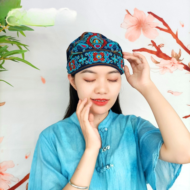 Chapeau haut de forme vide en toile brodée de style ethnique pour femmes, foulard élastique réglable pour voyage et photo_voghion.com