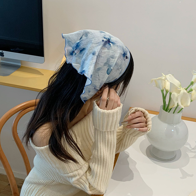 Bufanda triangular, babero, moda femenina, verano, protector solar, pañuelo, pañuelo, estilo antiguo, cinturón para el cabello, protección para el cuello, bufanda de seda pequeña al por mayor