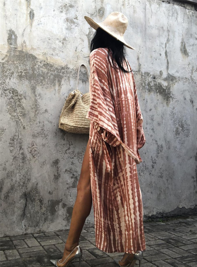 224g Weight Sunscreen Shirt Outerwear Type Long Sleeve Sleeve Length Tie Placket Type Artificial Cotton, Cotton Fabric Type Long Top Length Cardigan Tops Type Halter Neck Neckline Comfort Function Color Block Pattern Summer Season Women'S Gender Printing Design Beach Style Women'S Color Block Beach Cover Ups 2