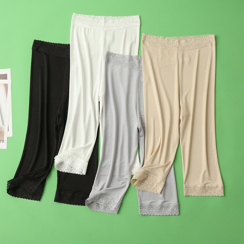 100 Mulberry Silk Mid-Waist Anti-Dusk Pants Safety Pants Lace Silk Knitted Pajama Pants Women's Summer Leggings