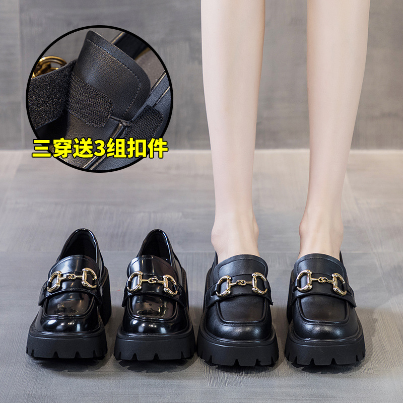 2025 Spring New Retro Thick-Heeled Small Leather Shoes for Women British Style Jk Japanese Style Thick-Soled Heightening Genuine Leather Loafers
