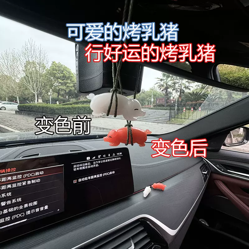 变色烤猪车挂车载汽车挂件创意后视镜挂饰可爱变色烤乳猪车内装饰