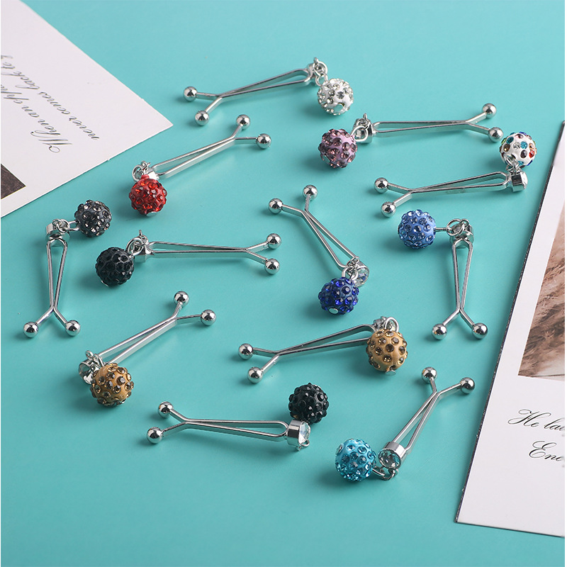 跨境专供陶泥球水钻多色头巾包头巾固定扣服饰个性吊球民族风胸针