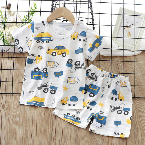 Children's summer short-sleeved suit pure cotton boys and girls baby T-shirt shorts thin breathable two-piece set 1-3-6 years old
