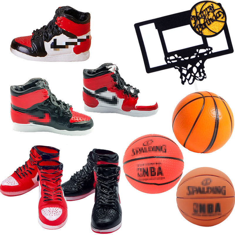 Internet Celebrity Basketball Football Cake Decoration Shoe Box Basketball Shoe Plug-In Ornaments Boy Birthday Party Baking Decoration
