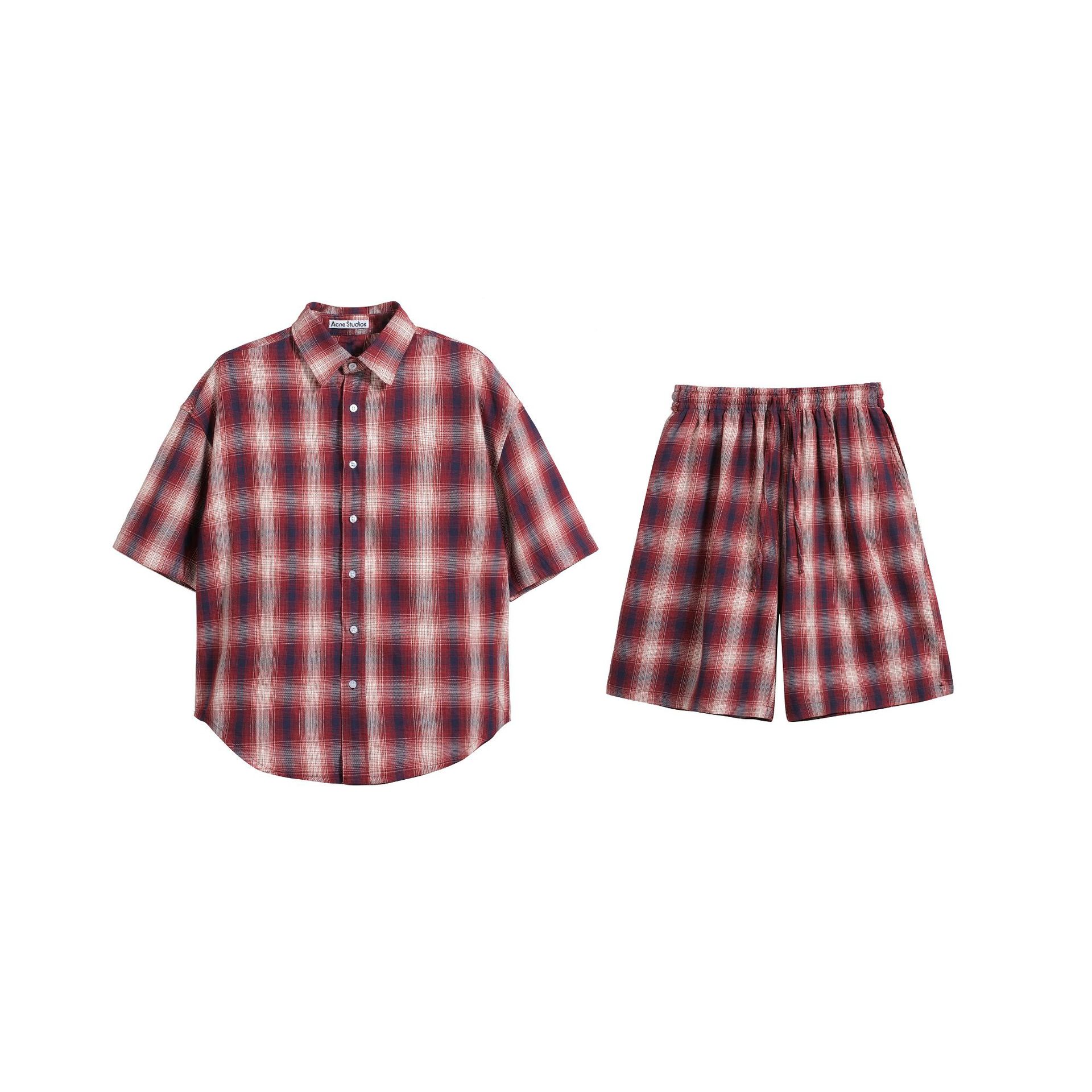 빨간 격자 무늬 셔츠 세트