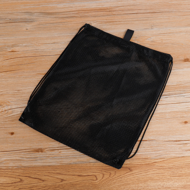 透气网纱束口袋手提尼龙网布袋沙滩旅行收纳涤纶黑色网布袋直供
