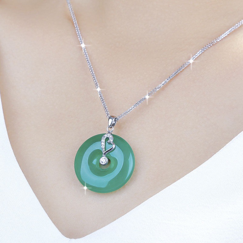 Dây chuyền bạc sterling nữ mặt dây chuyền đá chalcedony hình hạt đậu bốn mùa chi tiết 13