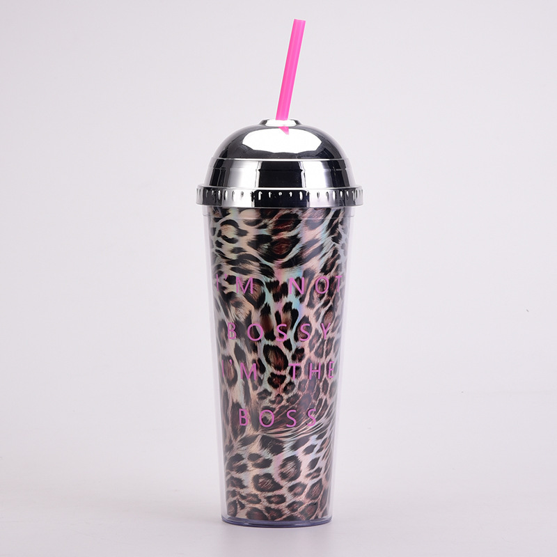 2022 Neue 24 Unzen Leopard Druck Magische Farbe Halbkreis Abdeckung Große Kapazität Tragbare Kunststoff Tasse display picture 2