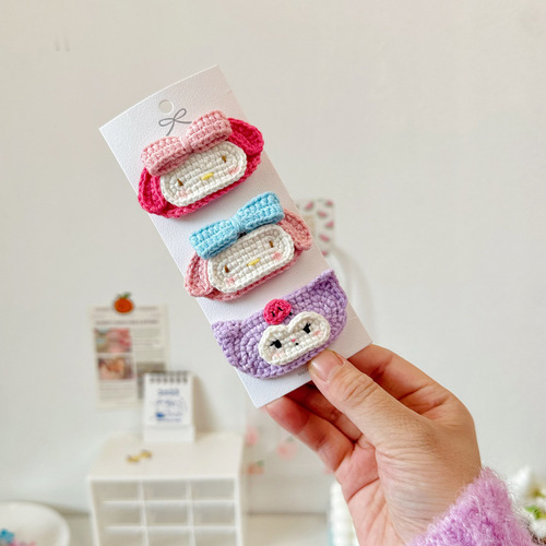 Japanese Sanrio handmade woolen knitted children's hair clips Internet celebrity Melody girls hair accessories cute side clips