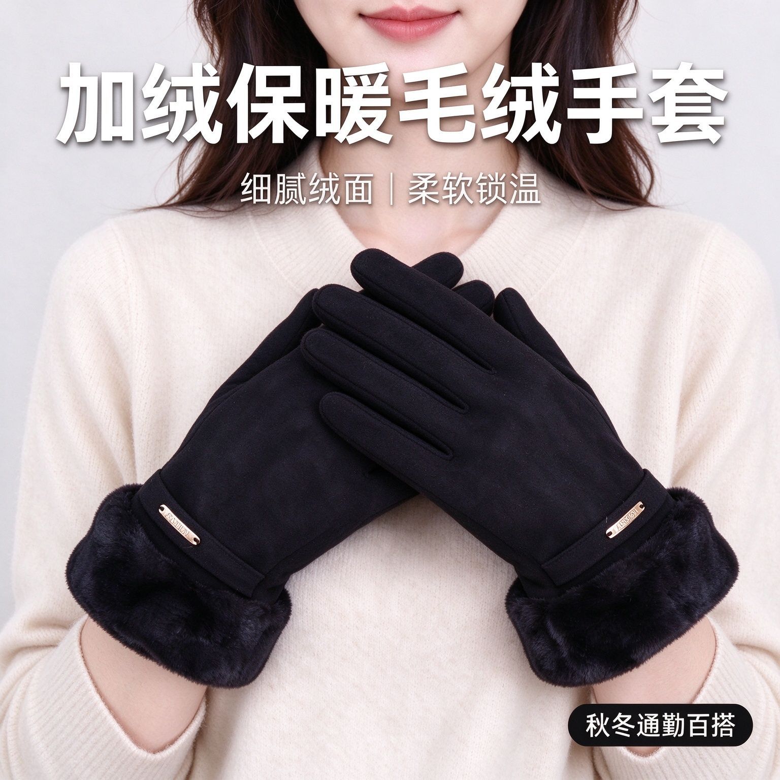 New Style German Velvet Gloves for Women, Warm and Windproof, Suitable for Driving, Cycling, and Electric Vehicles, with Added Fleece, Touchscreen-Compatible, Finger-Separated, for Winter