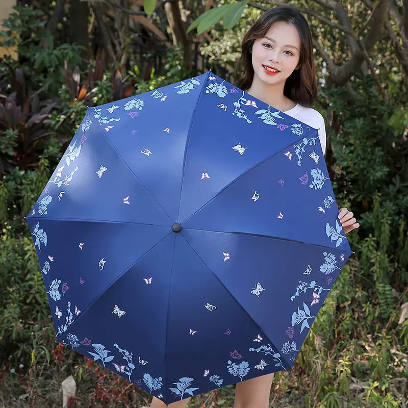 学生雨伞晴雨两用伞女ins小清新三折叠黑胶防晒防紫外线遮阳伞