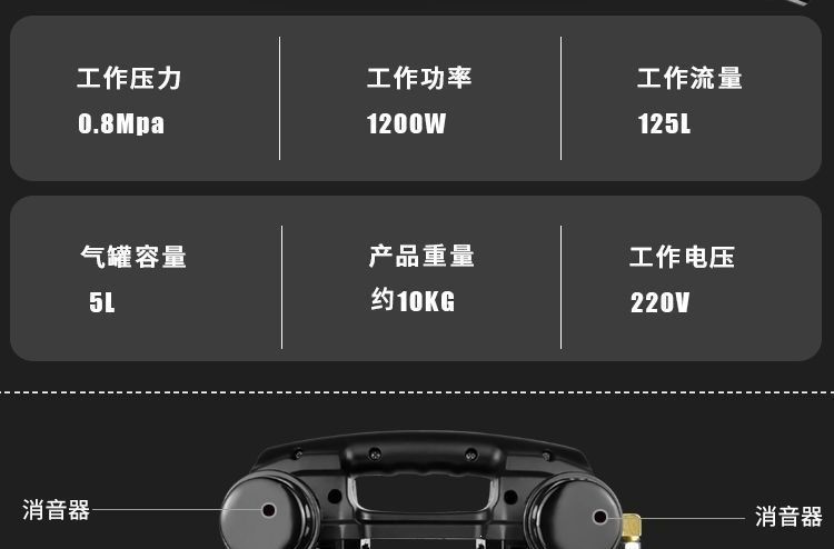 Brushless variable frequency air compressor 220v small oil-free silent air pump woodworking painting high-pressure air compressor