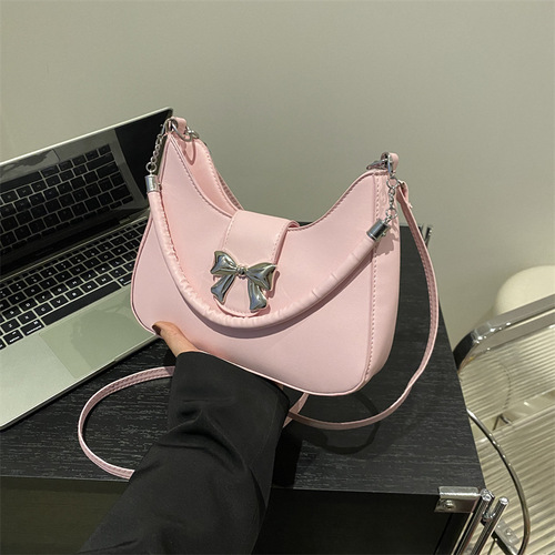 Gentle Texture Minimalist Bow Crossbody Bag 2024 Spring New Style Versatile Ins Shoulder Bag Underarm Bag For Women