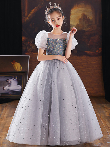 Flower Girl Princess Dress 2024 New Spring Children Host Piano Performance Gown Fashion Show Birthday Evening Dress