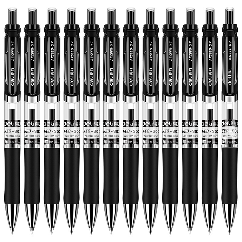 Deli S02 Retractable Gel Pen 0.7mm Black Office Pen Bold Signature Pen Retractable Press Pen