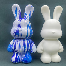 流体兔手工Diy搪胶彩绘贴钻兔娃娃涂鸦白胚存钱罐玩具 非石膏批发
