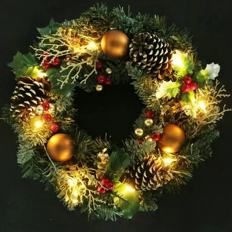 Corona navideña con luces, ratán, para puertas o tiendas