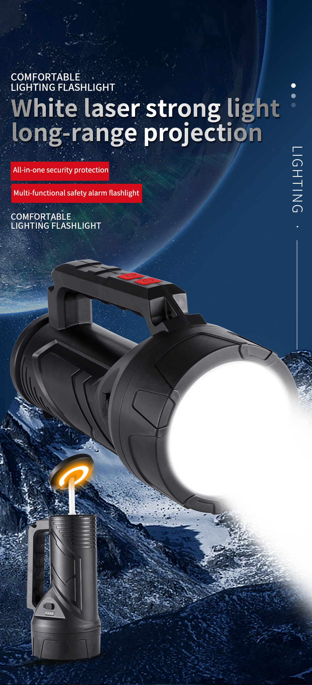 Outdoor Camping Campsite Stretchable Tail Searchlight High Power Strong Light Long Range Flashlight_voghion.com