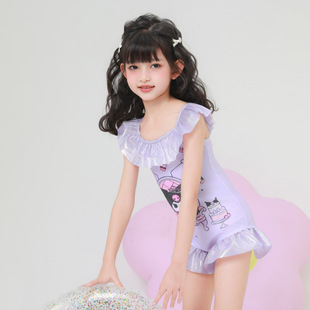Girls Kuromi One-Piece Swimsuit Summer 2025 New Style Girl Baby Fashionable Swimsuit Kidsren's Hot Spring Clothes