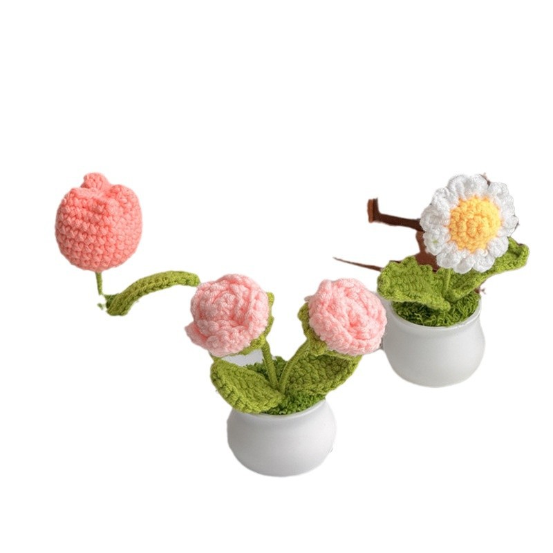 Regalos de día al por mayor girasoles para chicas, ramo de lana tejida a mano, adornos de mesa pequeños