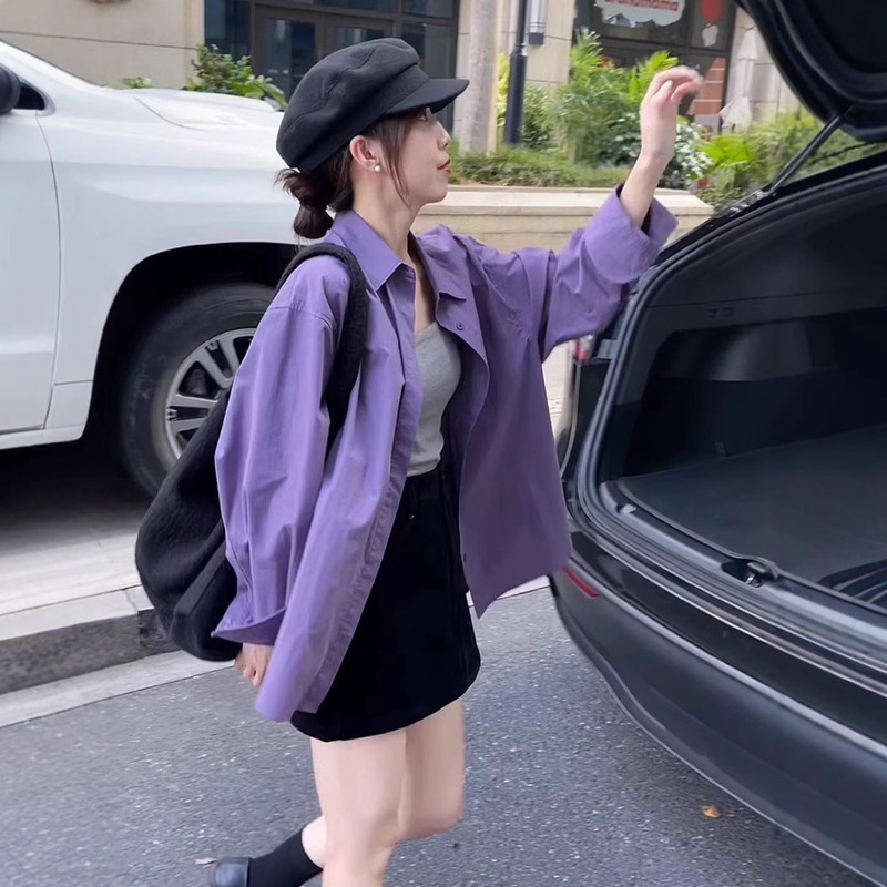 Purple Long-Sleeved Shirt Jacket Women's Spring New Shirt 2025 Popular Korean Style High-End Loose Casual Top Purple Long-Sleeved Shirt Jacket Women's Spring New Shirt 2025 Popular Korean Style High-End Loose Casual Top