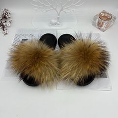 本物のファッションの毛のスリッパは本当に毛のキツネの毛の家の靴がとても柔らかいです。