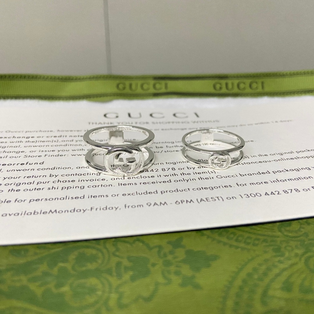 源头厂家925银戒指古家镂空双层双G戒指情侣对戒潮流简约气质指环