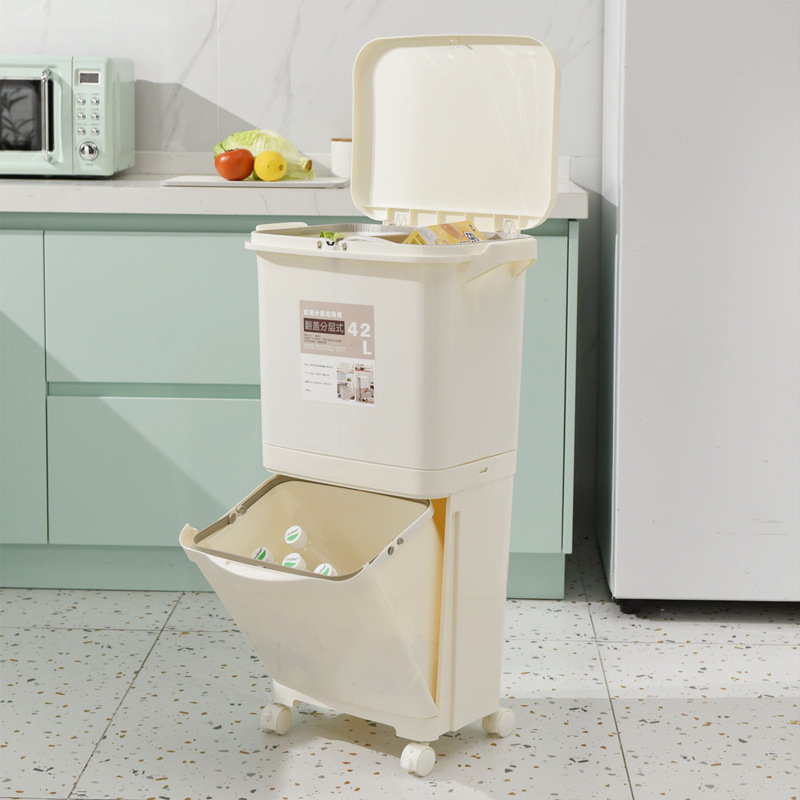 42L Japanese-style kitchen trash can household Press double-layer wet and dry separation garbage sorting bucket with lid wholesale free shipping 42L Japanese-style kitchen trash can household Press double-layer wet and dry separation garbage sorting bucket with lid wholesale free shipping