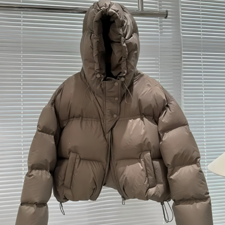 Winter Korean-style plus-size women's hooded thickened short drawstring white duck down jacket, warm short coat for women