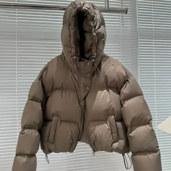 Winter Korean-style plus-size women's hooded thickened short drawstring white duck down jacket, warm short coat for women
