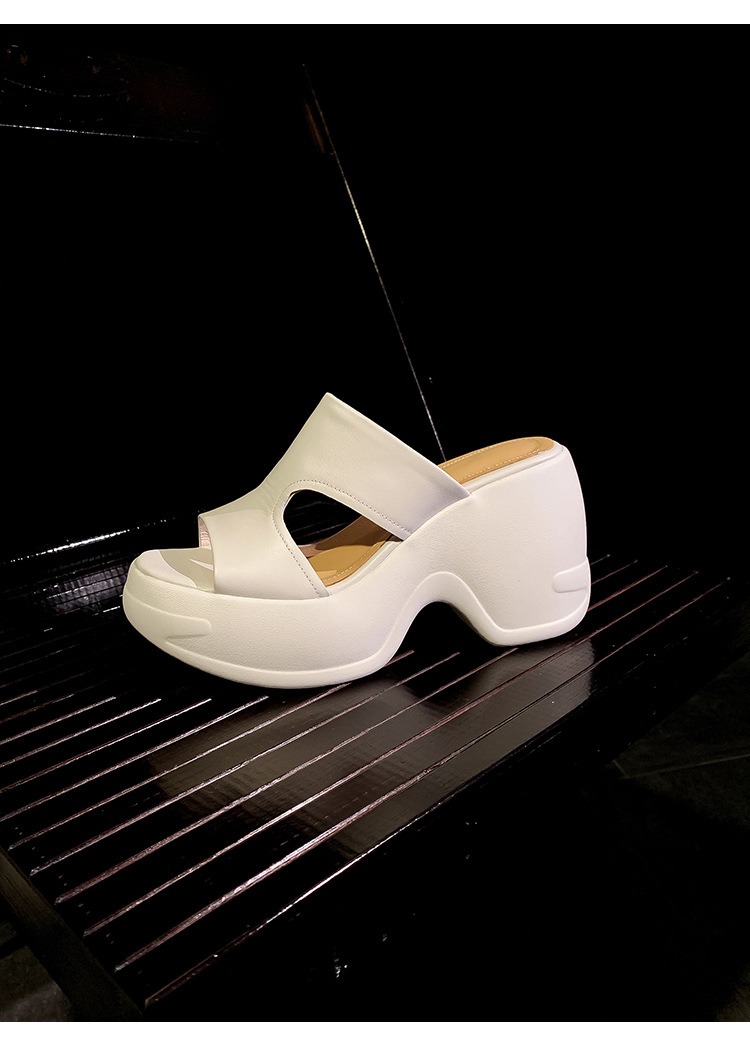 Dép sandal nữ quai chữ V đế bánh mì cao 10 cm da bò thật — màu trắng ngà, màu mơ chi tiết 15