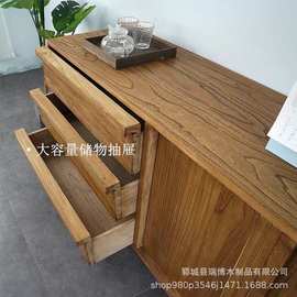 榆木餐边柜现代简约实木餐厅茶室茶水柜新中式免漆家具储物柜鞋柜