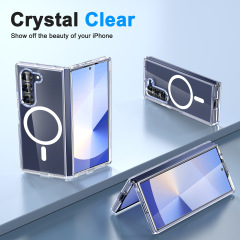 国境を越えてサムスンGalaxy Z FOLD6携帯ケース透明マグネット連体PC転倒防止超薄型保護カバーを適用