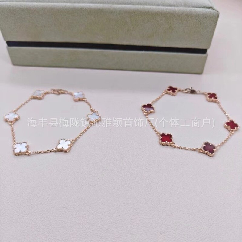 高版本mini四叶草红玛瑙六花手链女名媛高级感小众对版现货厂批发|undefined