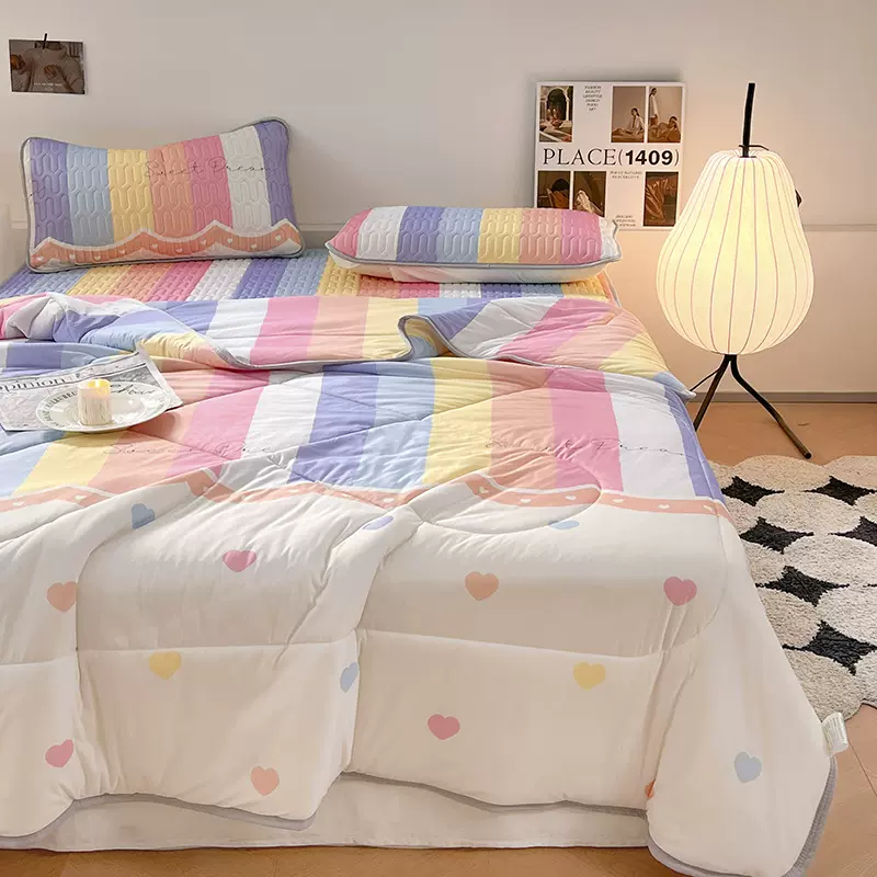 新款夏季乳胶凉席夏被四件套加厚冰丝席可折叠水洗三件套透气