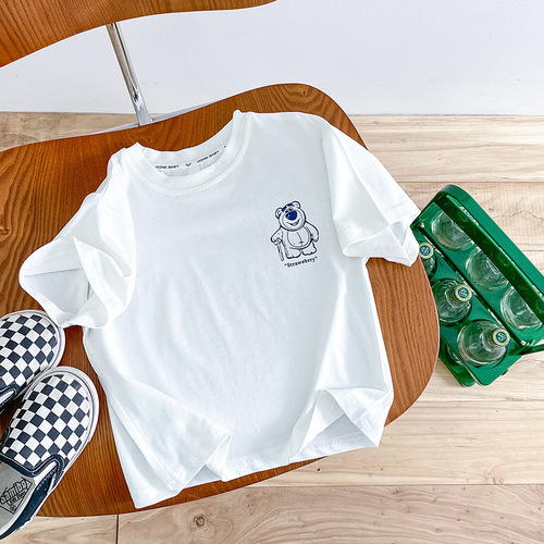 Korean children's clothing bear pure cotton short-sleeved T-shirt boys 2024 new summer children's compassionate children's summer clothing trendy t