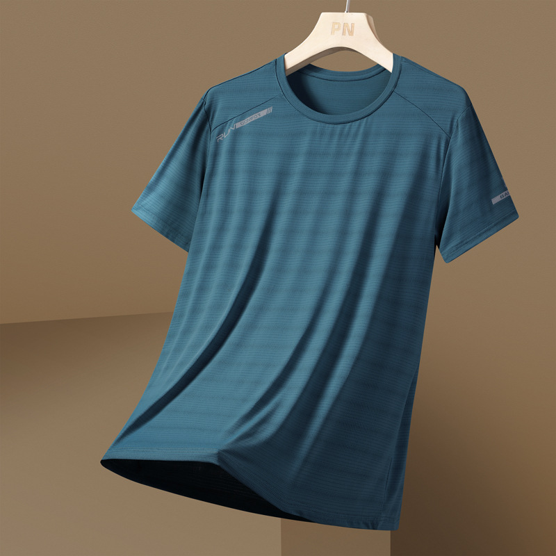 Hombre camiseta de mangas cortas hielo veloz secado superior de verano delgado cuello redondo transpirable deportes de gran tamaño hielo mangas cortas al por mayor