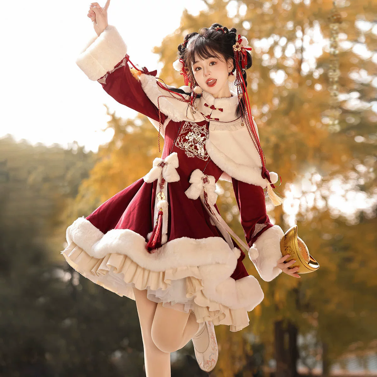 Оригинальное платье-накидка Xiong Doujiang Fulu Little Horse Lolita для женщин, повседневный милый наряд 9466