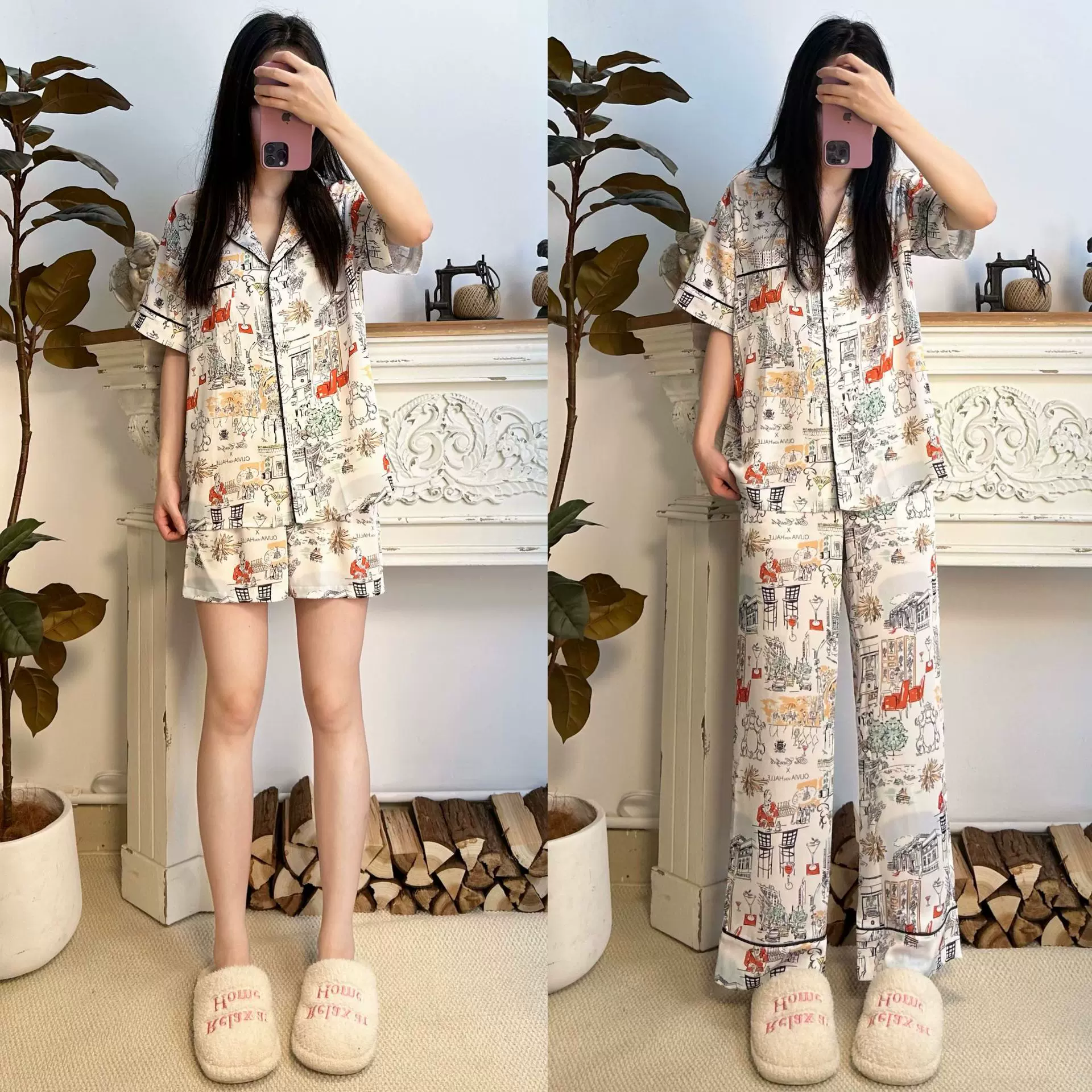 高级感夏季仿真丝睡衣女2025春夏新款印花三件套家居服套装冰丝绸