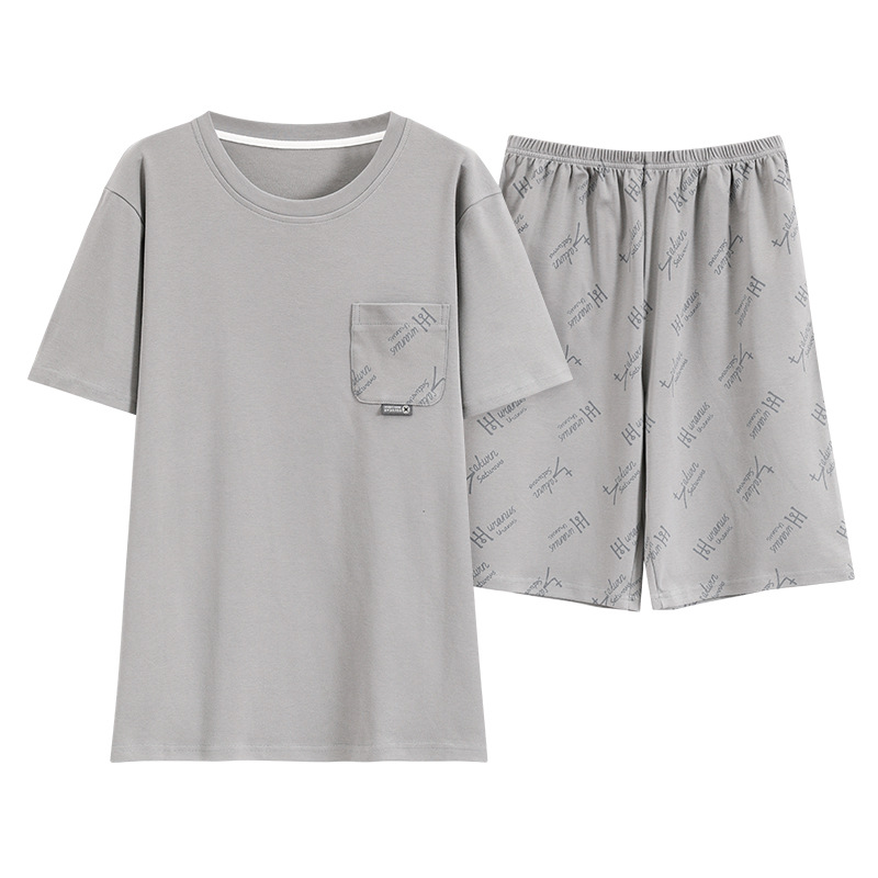 Pijamas de algodón de los hombres de manga corta de verano lindo de dibujos animados hombres jóvenes sueltos 2024 Nuevo traje de homewear de talla grande