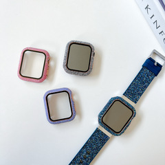 適用於蘋果Series7手錶鋼化膜一體保護套星鑽40mm水晶閃鑽44mm